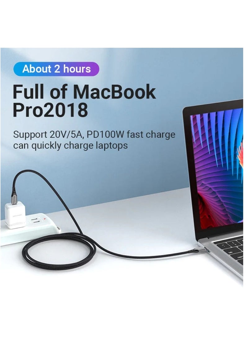 Vention USB C to USB C 2.0 Cable 2M, 100W 5A PD Fast Charging Nylon Braided Type-C Cable with E-Marker Chip, 480Mbps, Aluminum Alloy Compatible with MacBook, iPad Pro, Galaxy, Pixel - Image 3