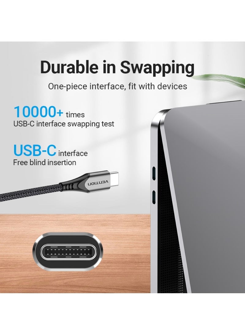 Vention USB C to USB C 2.0 Cable 2M, 100W 5A PD Fast Charging Nylon Braided Type-C Cable with E-Marker Chip, 480Mbps, Aluminum Alloy Compatible with MacBook, iPad Pro, Galaxy, Pixel - Image 4