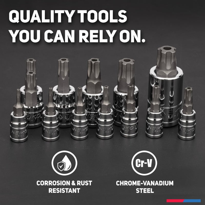Neiko Neiko 10085A Tamperproof Torx Plus Bit Socket Set | 12 Piece | 8 IPR - 60 IPR | 5 Point Star | Cr-V and S2 Steel | High Impact ABS Blow Molded Case  - Image 5