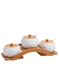 Y&D Ceramic Japanese Style Vintage Seasoning Jar Three-piece Set Wooden Pallet With Spoon  - Image 1