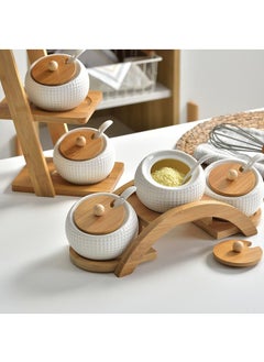 Y&D Ceramic Japanese Style Vintage Seasoning Jar Three-piece Set Wooden Pallet With Spoon  - Image 3
