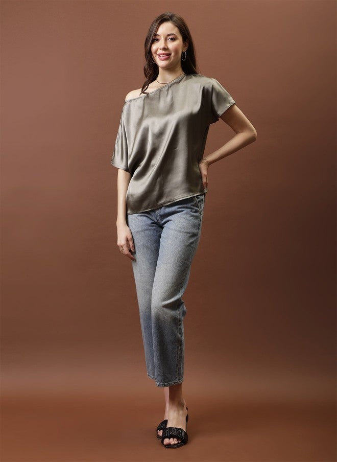 Athena بلوزة ساتان عالية منخفضة للنساء - Image 1