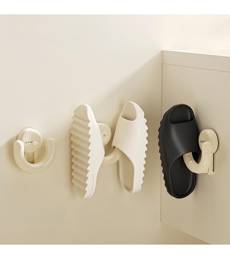 Dopamine Cream White Suction Cup Bathroom Hook Wall Mounted Draining Slipper Holder Press Type Towel Rack Bath Ball Hanger - Image 1