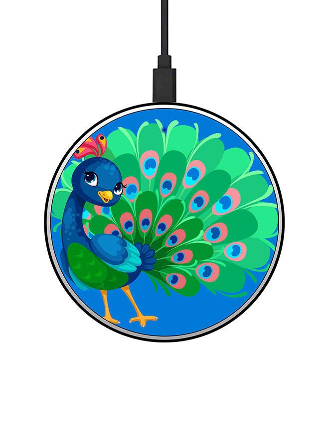 NIBEMINENT Peacock Printed Fast Wireless Charger With USB Cable Multicolour - Image 1