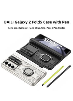 Excefore for Galaxy Z Fold5 Case with Pen, Galaxy Z Fold5 Slim S Pen Phone Case, All-Inclusive Shockproof Lens Slide Window Case Attached for Galaxy Z Fold5 (Black)  - Image 3