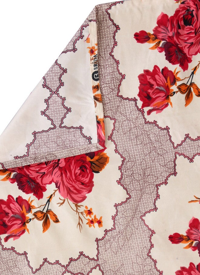 Arrabi Cream Floral Cotton 300 TC King Fine Bedsheet with 2 Pillow Covers - 100 x 87 inches - Image 4