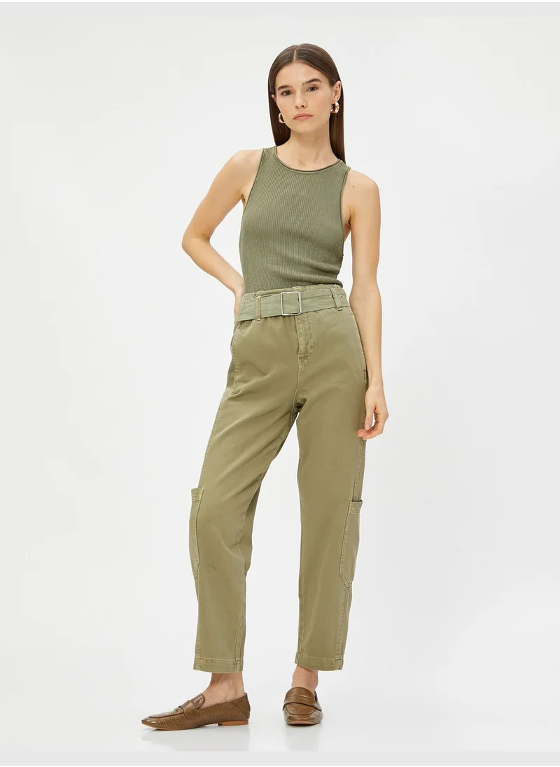 كوتون Belted Pocket Detail High Rise Cargo Pants