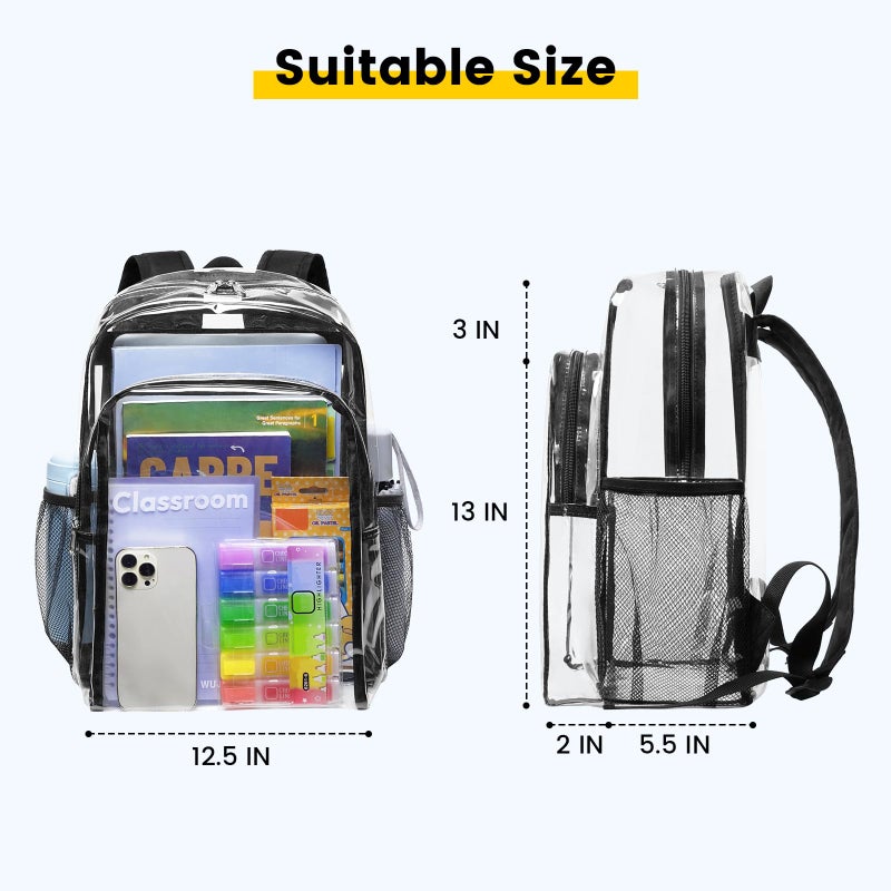 Vorspack Clear Backpack Heavy Duty - Clear Backpacks for School Transparent Bookbag for Girls Boys Large See Through Bag for Work, College, Concert - Black - Image 2