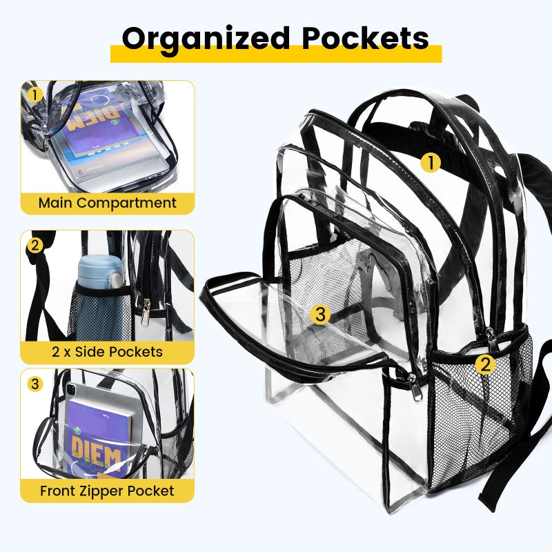 Vorspack Clear Backpack Heavy Duty - Clear Backpacks for School Transparent Bookbag for Girls Boys Large See Through Bag for Work, College, Concert - Black - Image 4