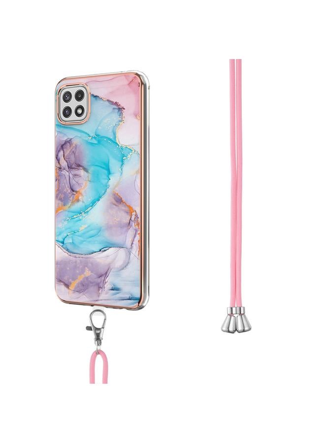 اس-توب جراب لهاتف Samsung Galaxy A22 5G إصدار الولايات المتحدة بنمط طلاء كهربائي IMD جراب مقاوم للصدمات من مادة TPU مع حبل للرقبة - Image 3