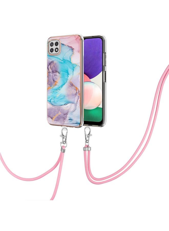 اس-توب جراب لهاتف Samsung Galaxy A22 5G إصدار الولايات المتحدة بنمط طلاء كهربائي IMD جراب مقاوم للصدمات من مادة TPU مع حبل للرقبة - Image 2