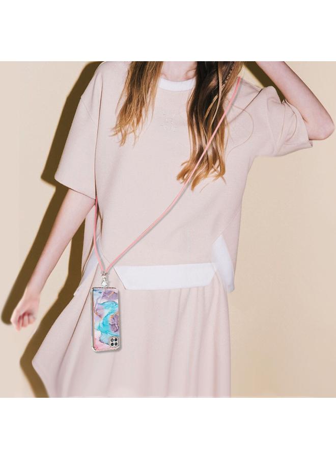 اس-توب جراب لهاتف Samsung Galaxy A22 5G إصدار الولايات المتحدة بنمط طلاء كهربائي IMD جراب مقاوم للصدمات من مادة TPU مع حبل للرقبة - Image 4