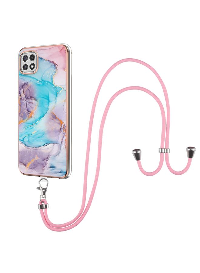 اس-توب جراب لهاتف Samsung Galaxy A22 5G إصدار الولايات المتحدة بنمط طلاء كهربائي IMD جراب مقاوم للصدمات من مادة TPU مع حبل للرقبة - Image 1