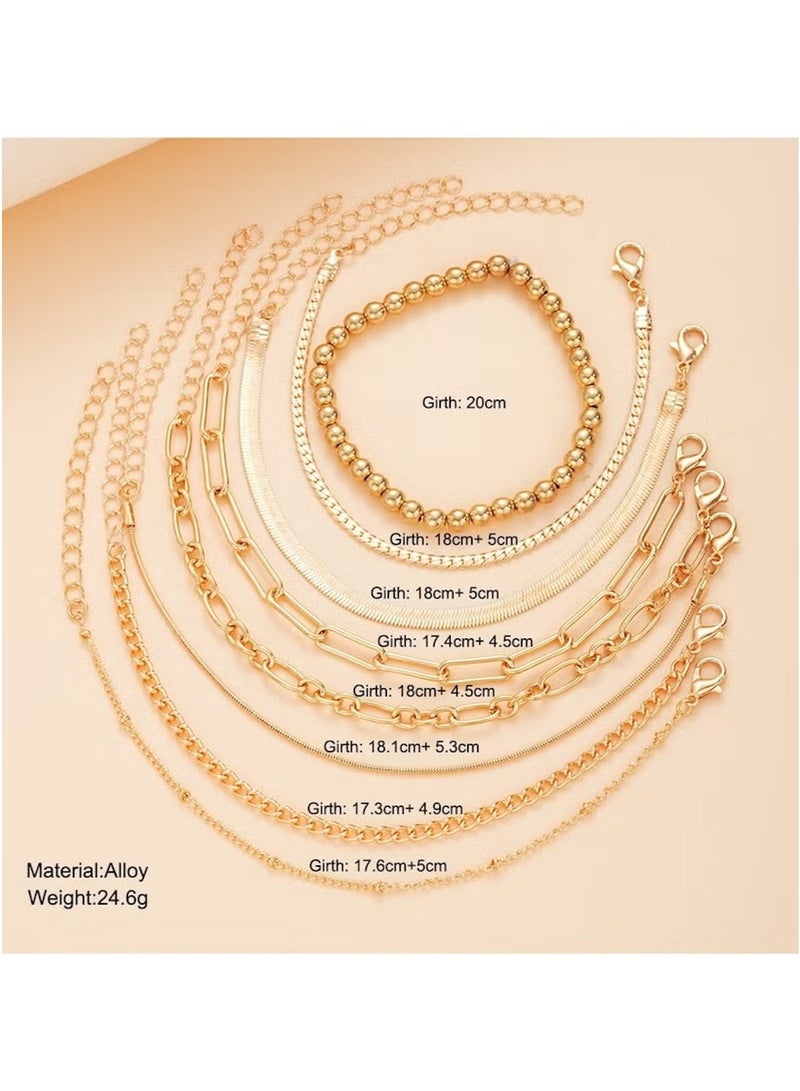 Huitich Elegant 8-Piece Gold Colour Bracelet Set for Women – Adjustable & Layered Chain Designs  - Image 4