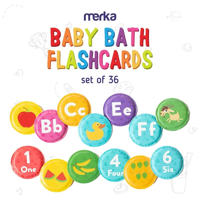 merka Bath Toys Flash Cards - 36-Pc Multicolor 2.25-Inch Foam Alphabet & Number Cards - Waterproof Bath Time Toddler Learning Toys for Ages 1-3 - Image 2