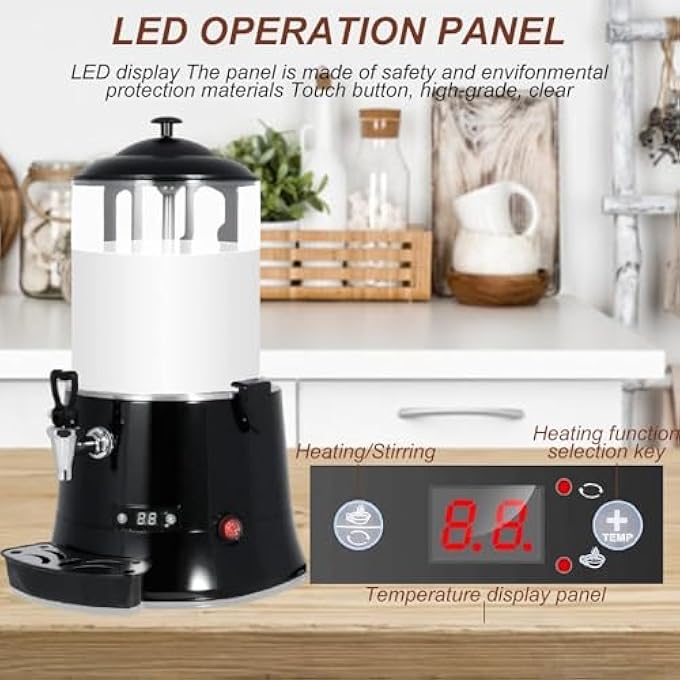 ريحني صانع الشوكولاتة الساخنة التجاري، موزع الشوكولاتة الساخنة سعة 10 لتر مع شاشة LED، منظم حرارة قابل للتعديل 30~90 درجة، آلة كهربائية، موزع الشوكولاتة الساخنة، سخان لتسخين القهوة والحليب والشاي والعصير - Image 4