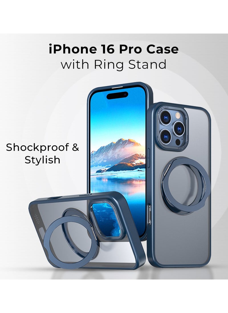 glassology - iPhone 16 Pro Max 360° Rotate Ring Stand MagSafe Case Shockproof Wireless Charging Compatible Adjustable Kickstand (Blue) - Image 1