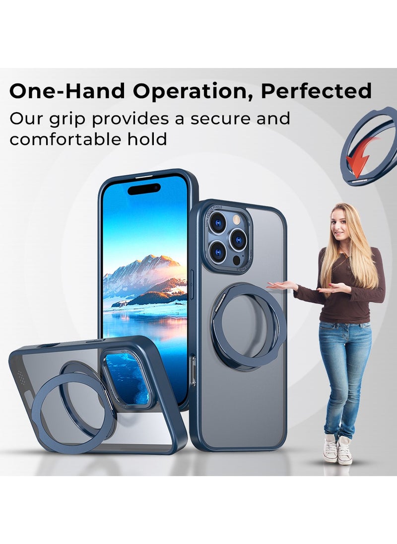 glassology - iPhone 16 Pro Max 360° Rotate Ring Stand MagSafe Case Shockproof Wireless Charging Compatible Adjustable Kickstand (Blue) - Image 1