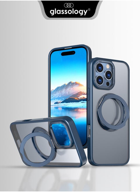 iPhone 16 Pro Max 360° Rotate Ring Stand MagSafe Case Shockproof Wireless Charging Compatible Adjustable Kickstand (Blue)