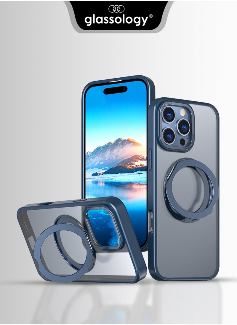 glassology - iPhone 16 Pro Max 360° Rotate Ring Stand MagSafe Case Shockproof Wireless Charging Compatible Adjustable Kickstand (Blue) - Image 1
