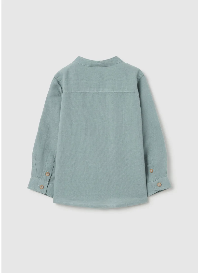 Ovs Cotton And Linen Shirt With Mandarin Collar