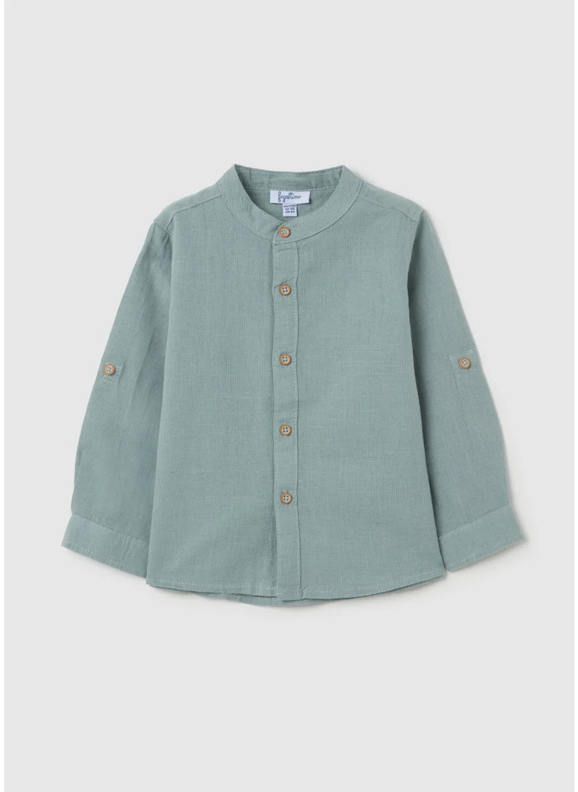 Ovs Cotton And Linen Shirt With Mandarin Collar