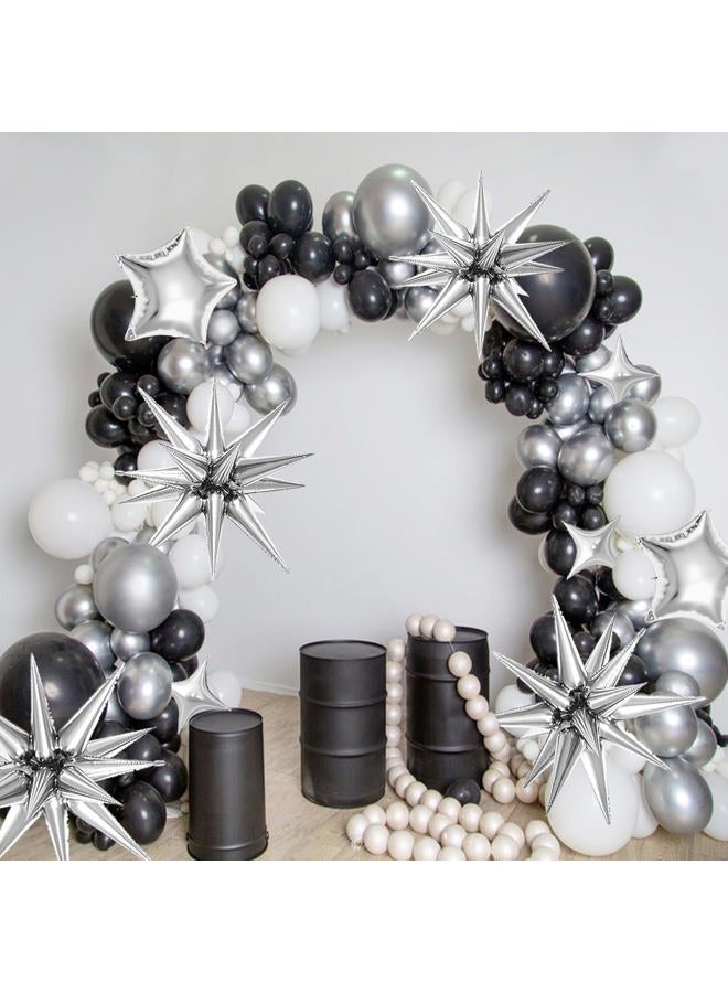 BZIDII 22 Pcs Silver Star Balloons,22/18/10 Inch Star Foil Mylar Balloon,Spike Balloon and Four Pointed Balloons for Party Supplies Christmas Birthday Wedding Photo Booth (Silver) - Image 3