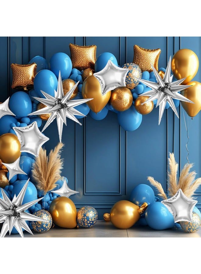 BZIDII 22 Pcs Silver Star Balloons,22/18/10 Inch Star Foil Mylar Balloon,Spike Balloon and Four Pointed Balloons for Party Supplies Christmas Birthday Wedding Photo Booth (Silver) - Image 5