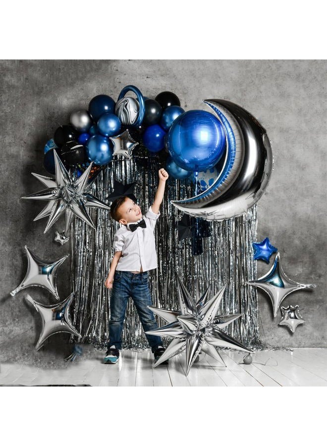 BZIDII 22 Pcs Silver Star Balloons,22/18/10 Inch Star Foil Mylar Balloon,Spike Balloon and Four Pointed Balloons for Party Supplies Christmas Birthday Wedding Photo Booth (Silver) - Image 4