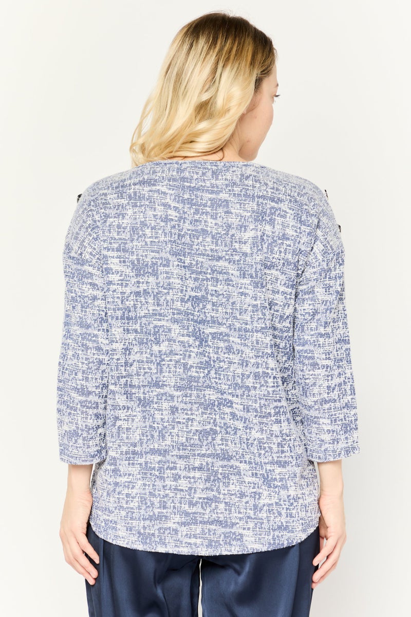 Love Scarlett Women Round Neck Long Sleeve Textured Sweater, Navy - Image 4