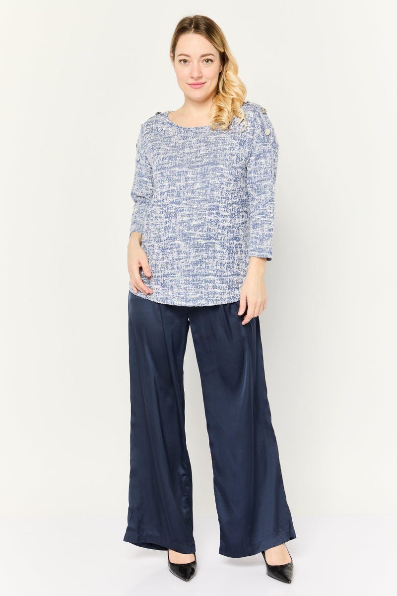 Love Scarlett Women Round Neck Long Sleeve Textured Sweater, Navy - Image 2