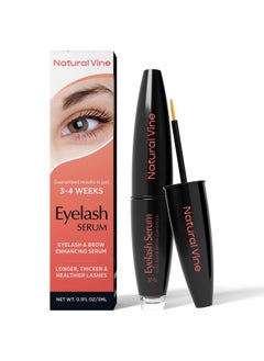Natural Vine Eyelash and Brow Growth Serum, Irritation Free Formula, Guaranteed Results in 3-4 Weeks for Longer, Thicker, and Fuller Eyelashes