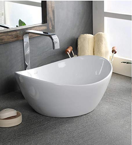 Uken حوض غسيل طاولة من السيراميك كريستال أبيض UKEN Bherunathbhrunath (الأبعاد L 425 X W 350 X H 175 مم) تشطيب لامع / لون أبيض فائق - Image 1