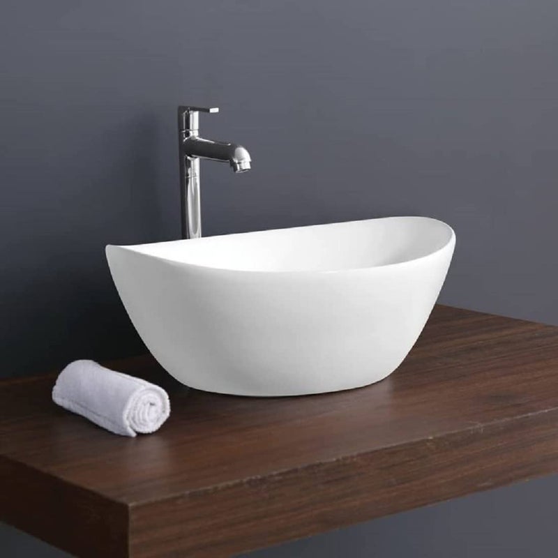 Uken حوض غسيل طاولة من السيراميك كريستال أبيض UKEN Bherunathbhrunath (الأبعاد L 425 X W 350 X H 175 مم) تشطيب لامع / لون أبيض فائق - Image 2