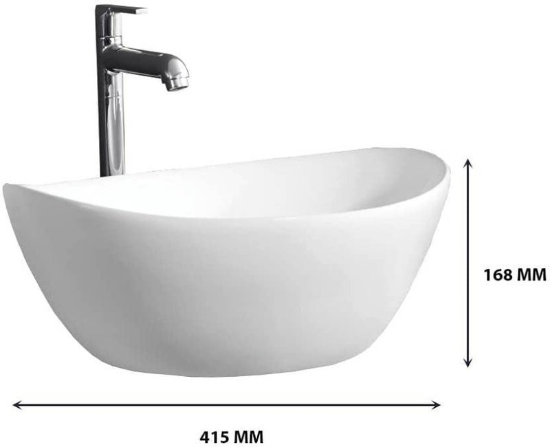 Uken حوض غسيل طاولة من السيراميك كريستال أبيض UKEN Bherunathbhrunath (الأبعاد L 425 X W 350 X H 175 مم) تشطيب لامع / لون أبيض فائق - Image 4