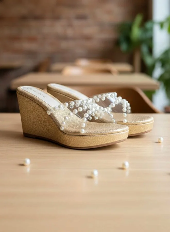 Sandal Stories SANDAL STORIES Textured PU Wedge Sandals with Beaded Design