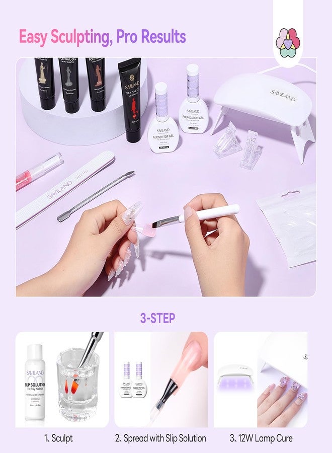 SAVILAND Poly Extension Gel Nail Kit: 4 Weeks Long Lasting Poly Gel Nail Kit with U V Light Quick Dry Slip Solution, 15 PCS Colors Poly Gel Supplies Tools for Nail Art Home DIY, Modern Impression - Image 5