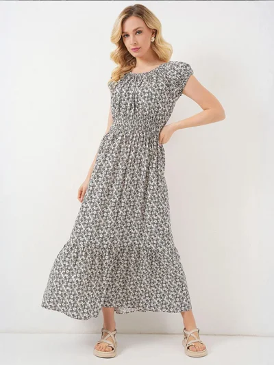 BIG DART BDART Floral A-Form Maxi Dress with Elastic Details