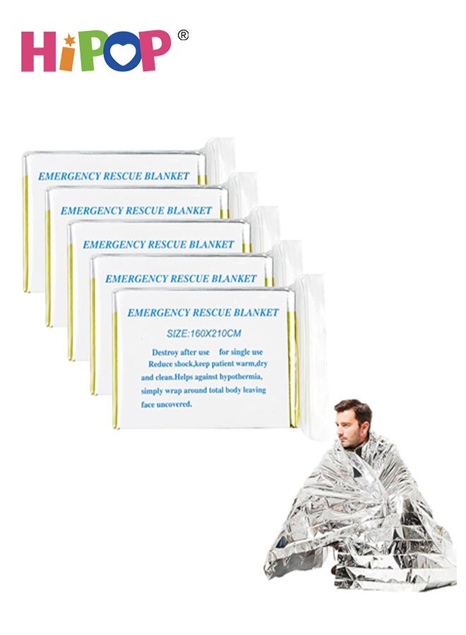 HIPOP 5 Pieces Reusable Survival Blanket, Thermal Emergency Blankets Tearproof & Waterproof for Outdoors, Hiking, Survival, Marathons, First Aid Gold/Silver 160 x 210 cm - Image 1