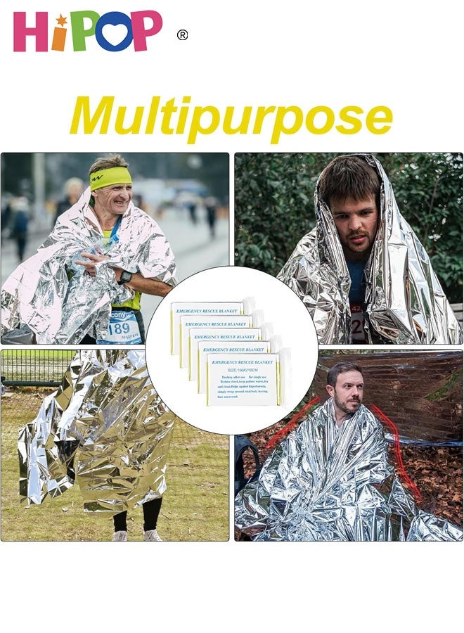 HIPOP 5 Pieces Reusable Survival Blanket, Thermal Emergency Blankets Tearproof & Waterproof for Outdoors, Hiking, Survival, Marathons, First Aid Gold/Silver 160 x 210 cm - Image 5