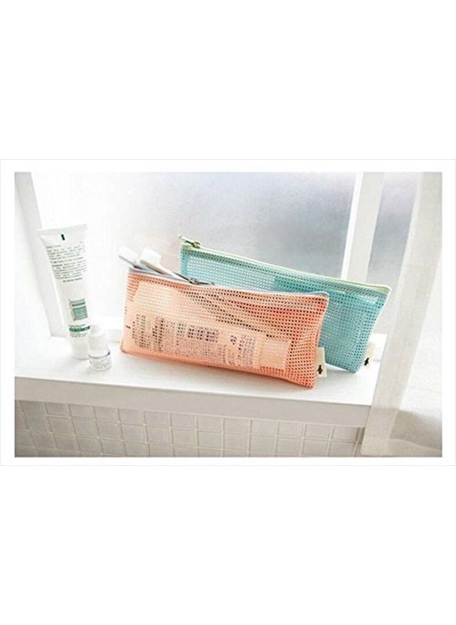 SYBL 2PCS Pink Multipurpose Mesh Nylon Cosmetics Bag with Zipper Reusable Packing Storage Bag Travel Pouch Toiletry Cosmetic Tools Holder Toothbrush Toothpaste Organizer Pocket for Vacation Travel  - Image 3