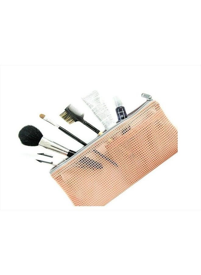 SYBL 2PCS Pink Multipurpose Mesh Nylon Cosmetics Bag with Zipper Reusable Packing Storage Bag Travel Pouch Toiletry Cosmetic Tools Holder Toothbrush Toothpaste Organizer Pocket for Vacation Travel  - Image 2
