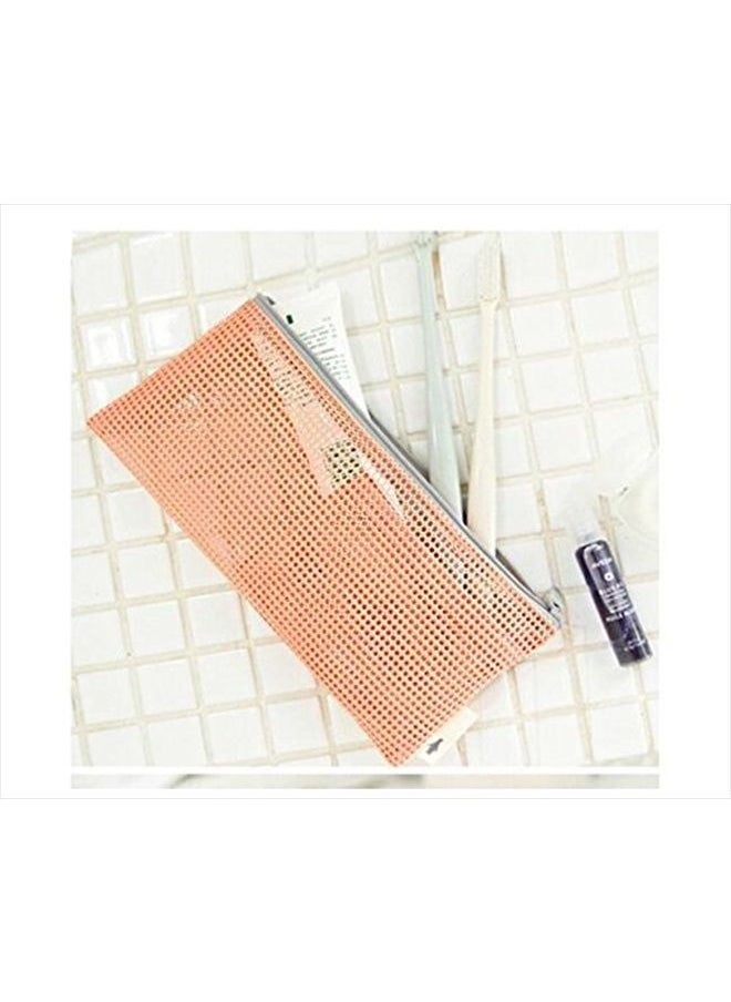 SYBL 2PCS Pink Multipurpose Mesh Nylon Cosmetics Bag with Zipper Reusable Packing Storage Bag Travel Pouch Toiletry Cosmetic Tools Holder Toothbrush Toothpaste Organizer Pocket for Vacation Travel  - Image 5