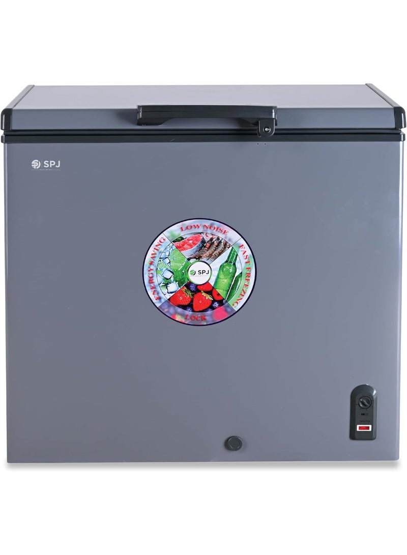 SPJ 200L Chest Freezer, Hard Top Single Door, Energy Saving R600a Compressor, Low Noise, LED Light, Child Lock – Grey - Image 1