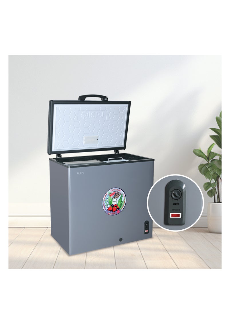 SPJ - SPJ 200 Litres Chest Freezer, Hard Top Single Door Chest Freezer, White Smooth Inner, Inside Sliding Door, Powerful Compressor, For Home & Restaurants, Color - GREY, POSH-SLW295C - Image 1