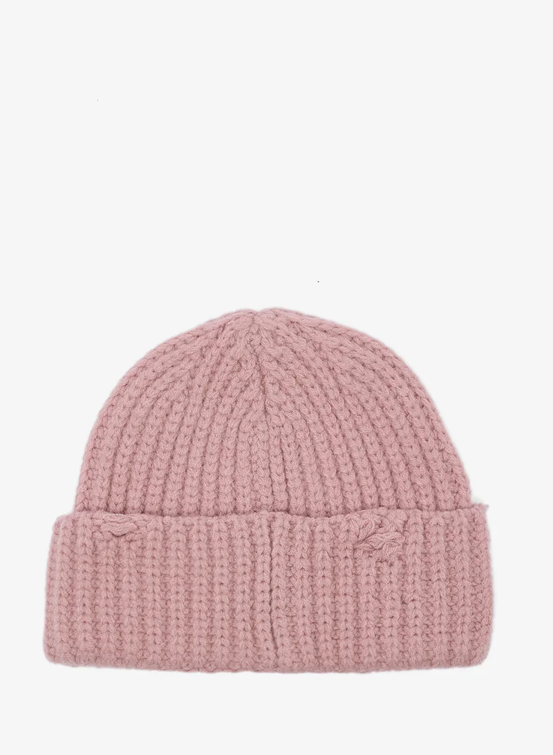 Ginger Chunky Ribbed Beanie with Heart Embroidery