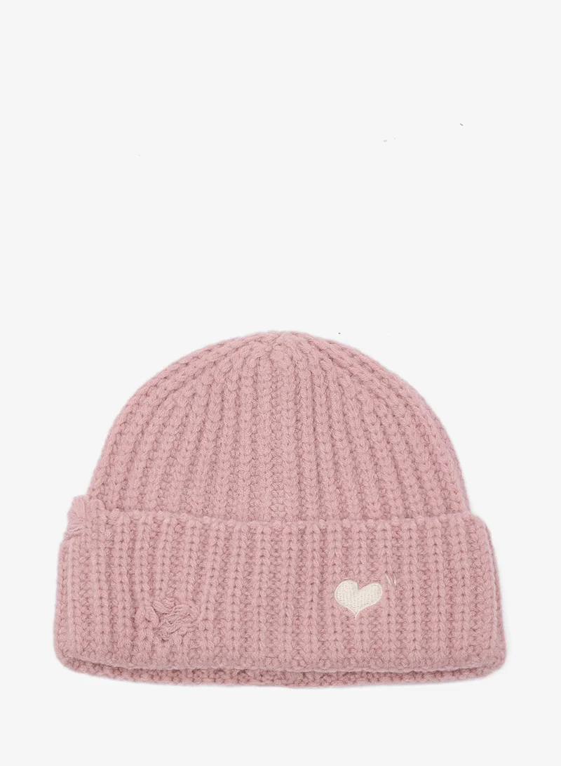 Ginger Chunky Ribbed Beanie with Heart Embroidery