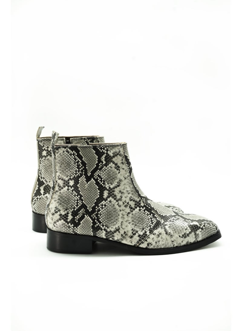 Brenvick Vittorio Men's Grey Snakeskin Exotic Foil Leather Chelsea Boots - Premium Side Zipper Ankle Boots - Image 4