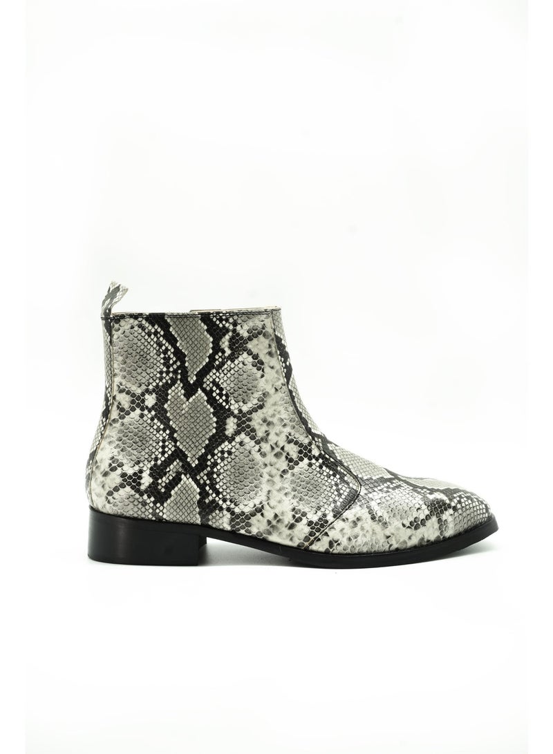 Brenvick Vittorio Men's Grey Snakeskin Exotic Foil Leather Chelsea Boots - Premium Side Zipper Ankle Boots - Image 3