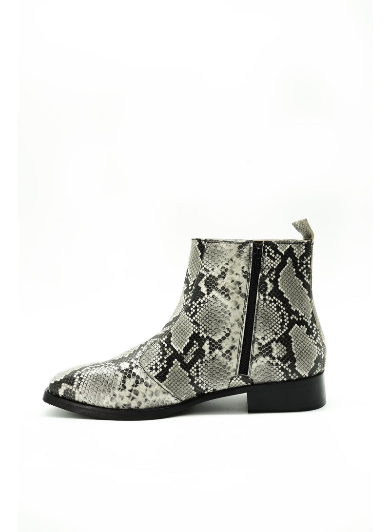 Brenvick Vittorio Men's Grey Snakeskin Exotic Foil Leather Chelsea Boots - Premium Side Zipper Ankle Boots - Image 1